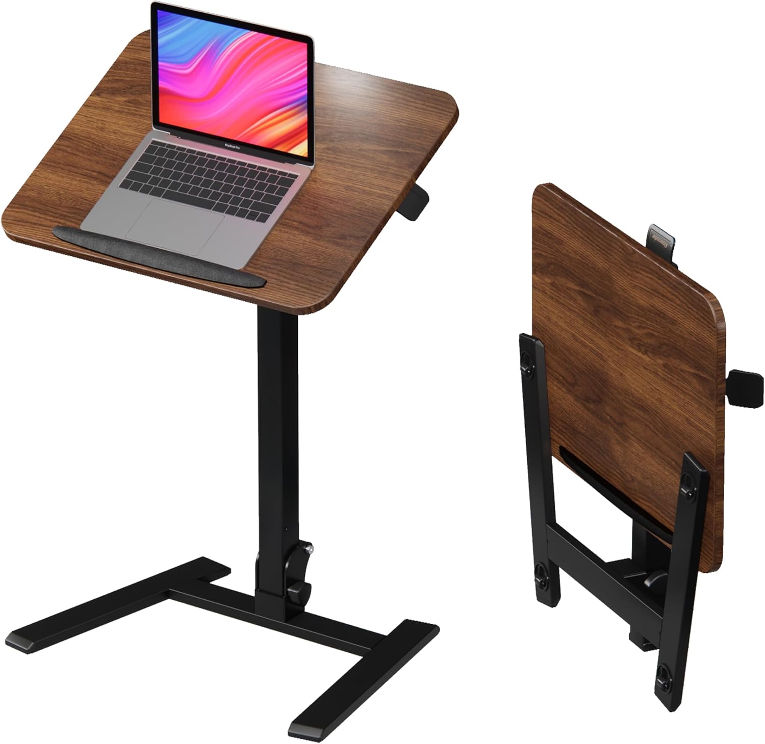 alawooder 25 Inch Mobile Folding Desk - No Assembly, Pneumatic Sit-Stand, 29-42' Height Adjustable Rolling Laptop Desk with Hidden Wheels, 0-90° Tilt Top for Home Office, Craft & Study