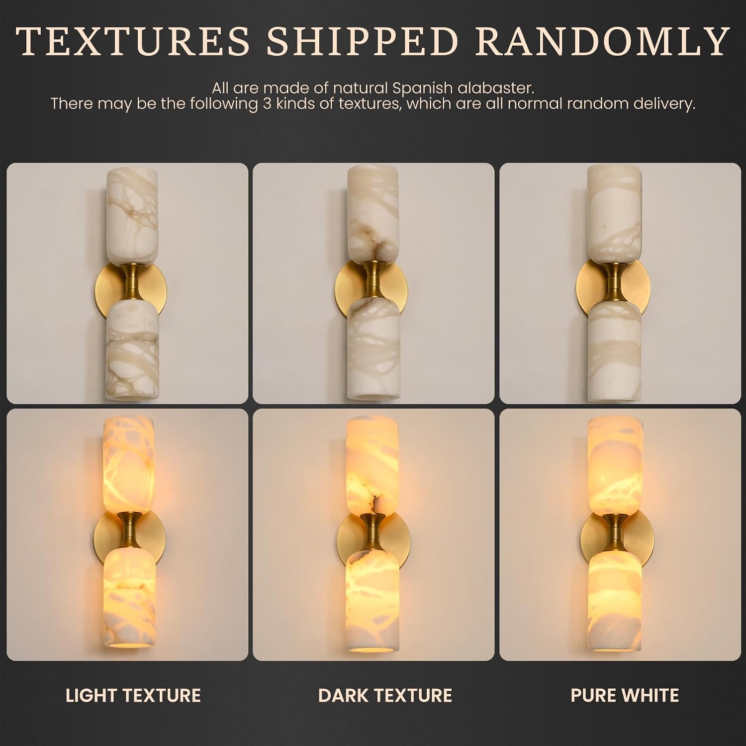 14in Modern Spanish Natural Marble Bathroom Vanity Sconces, Alabaster Wall Sconces Set of Two, Black Alabaster Sconce Wall Lighting, Black Wall Light Fixtures Decor