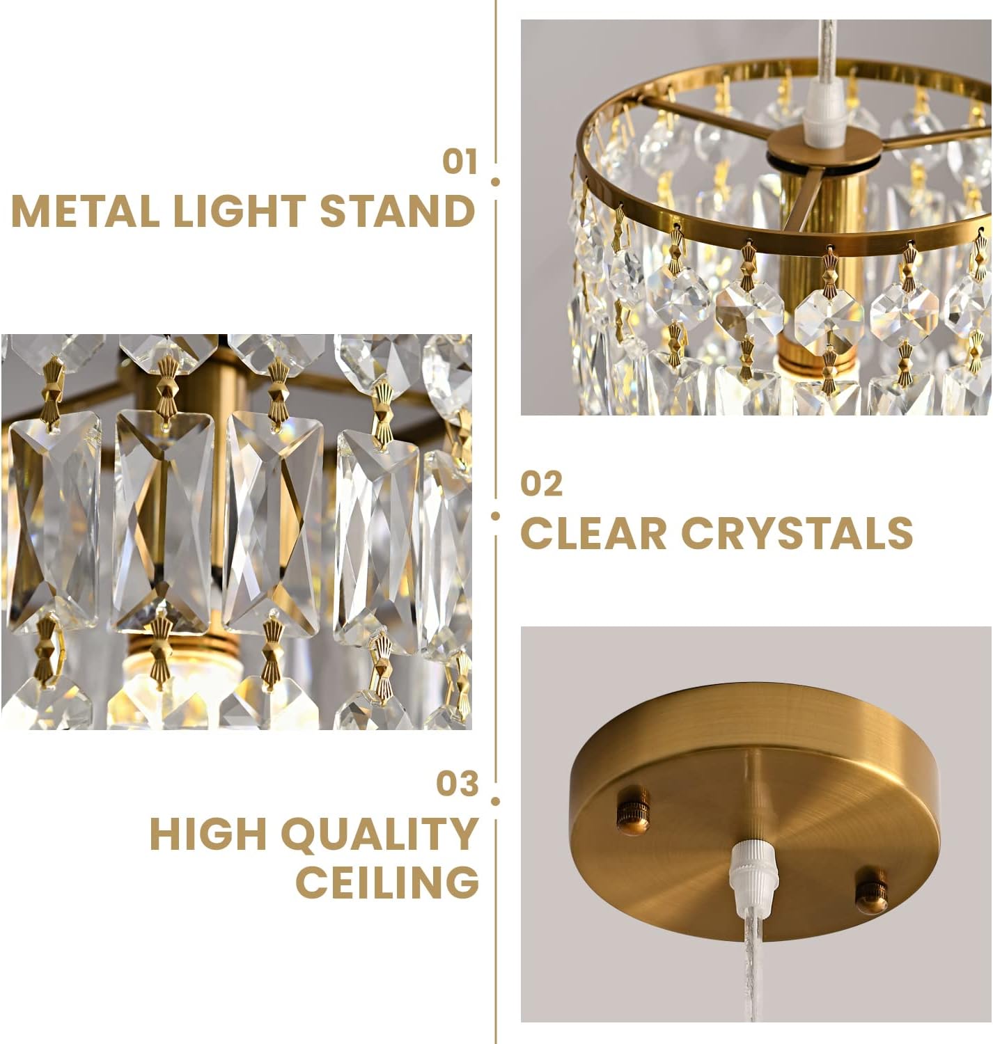 Modern Crystal Pendant Light for Kitchen Island Height Adjustable Gold Chandeliers Light Fixture Hanging Ceiling Lights for Hallway Dining Room Bedroom Living Room Compatible with E26 Bulb (2-Pack)