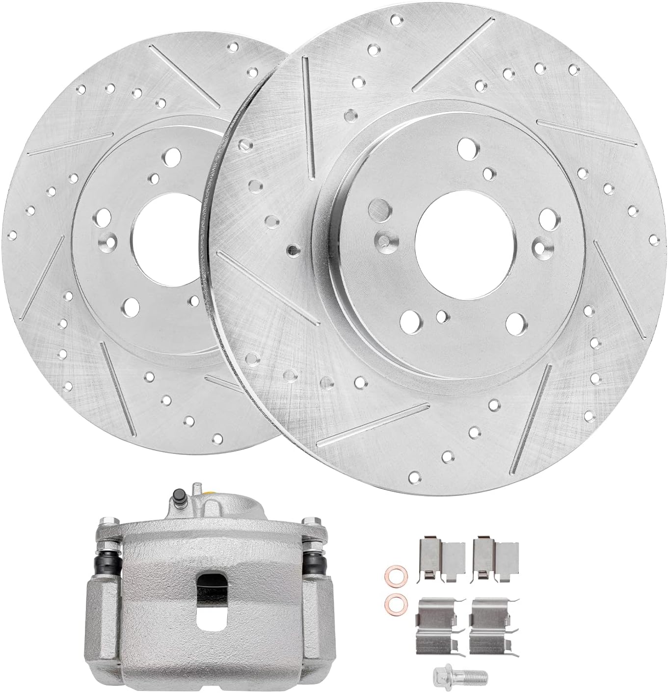 Detroit Axle - Front Brake Kit for 1999-2004 Honda Odyssey 2001-2002 MDX Drilled & Slotted Brake Rotors Disc Brakes Caliper w/Bracket Replacement