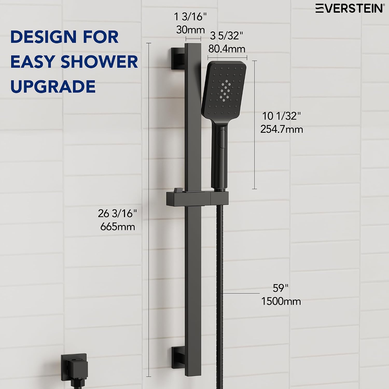 EVESTEIN Adjustable Hand Held Shower with Slide Bar, 3-Function Handshower Head with Hose, Matte Black