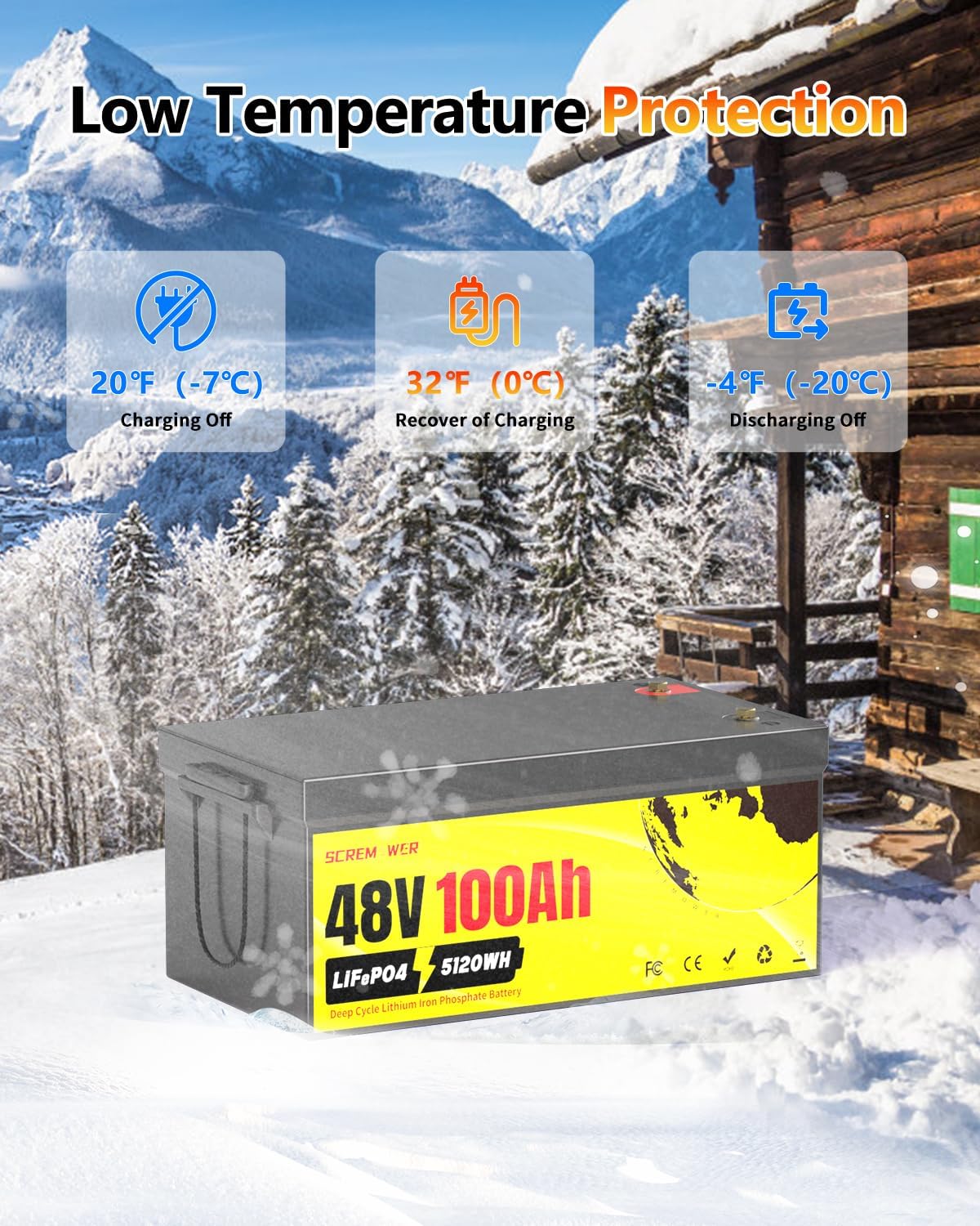 48V 100AH Lifepo4 Battery Built-in 200A BMS Grade A+ cell Deep Cycle Lithium golf cart Battery with 58.4V Charger for RV, Boat, Off-grid, Solar, Motorhome, Caravan