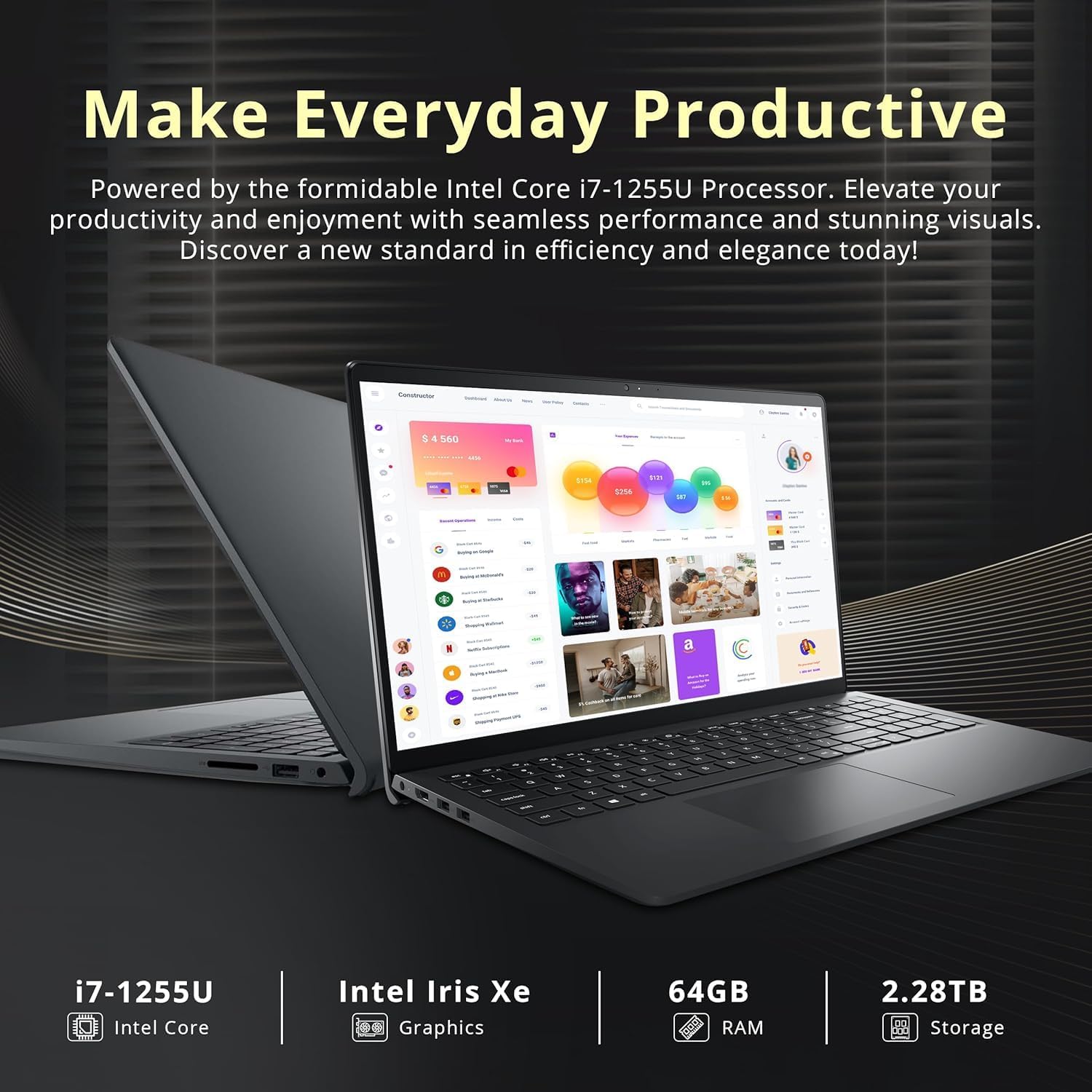 Dell Inspiron 15.6 Inch Business Laptop | FHD Touchscreen | Intel Core i7-1255U, 12th Gen 10-Core CPU (Up to 4.7 GHz) | 16GB RAM, 1TB SSD | Iris Xe Graphics | Windows 11 | WiFi-6 | 9HR Battery