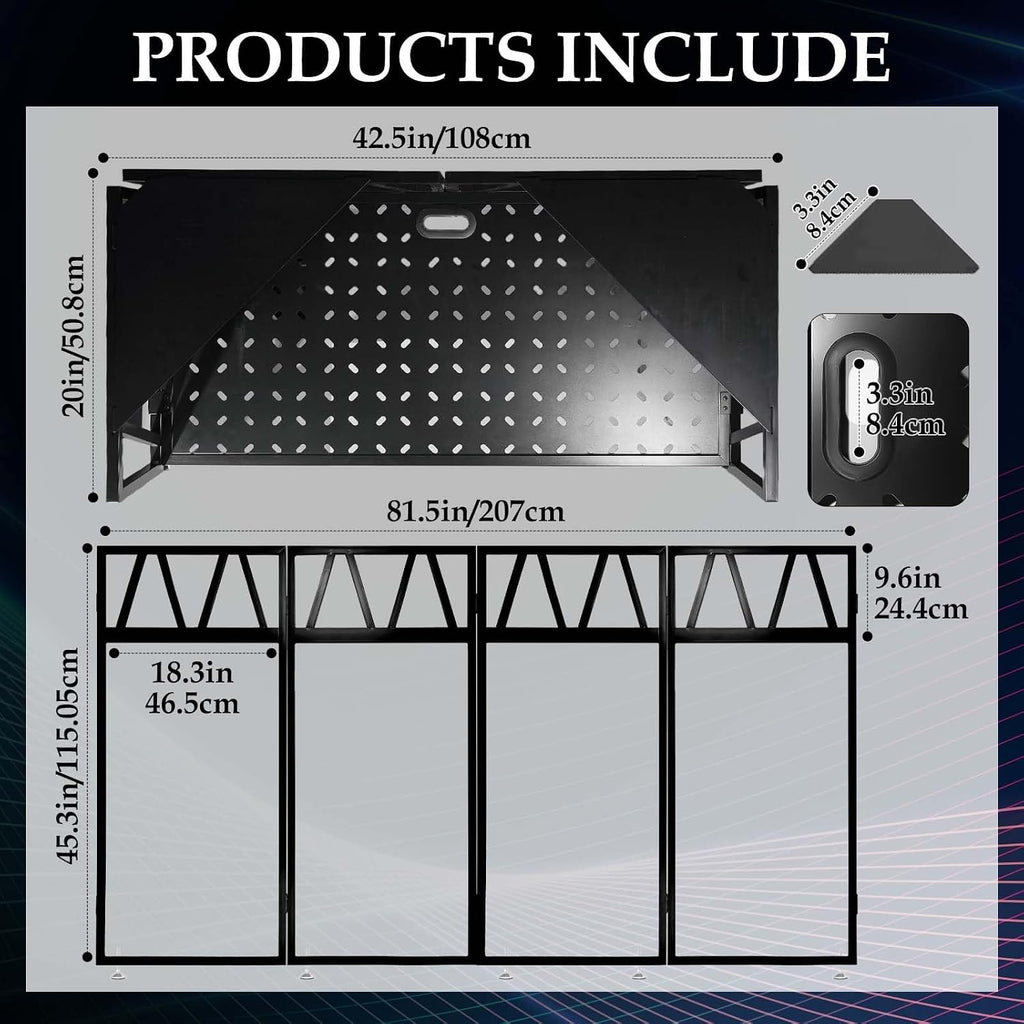 Portable DJ Booth Facade Stand, Foldable DJ Table 40' x 20' x 45' Tabletop, DJ Facade Station for DJ Controller, Mixer & LaptopEvents&Parties – Includes Carry Bag&Two Metal Corner Tables.