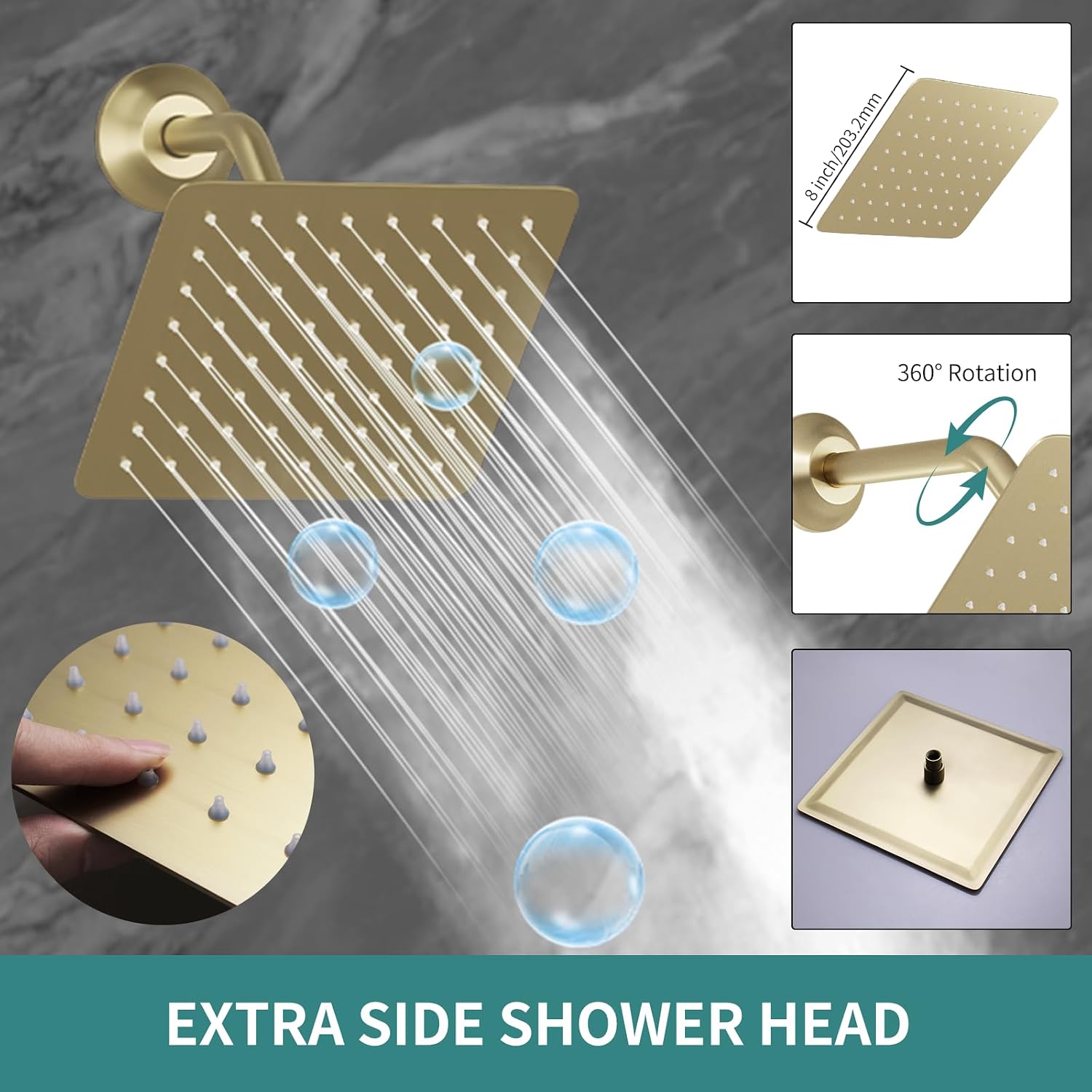 Brushed Gold Triple Shower Heads Shower System with 12'+8'+8' Top Shower Heads, Digital Display Shower Valve, Body Jets and Handheld Shower,Full Body Shower System