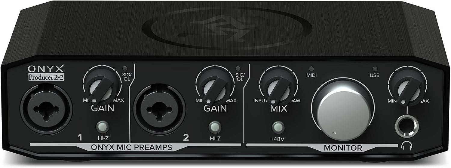Audiosavings Bundle: Mackie Onyx Producer 2.2 2x2 USB Audio MIDI Recording Studio Interface Bundle with Rockville RLS2400 Lightweight Folding DJ Laptop Stand (2 Items)