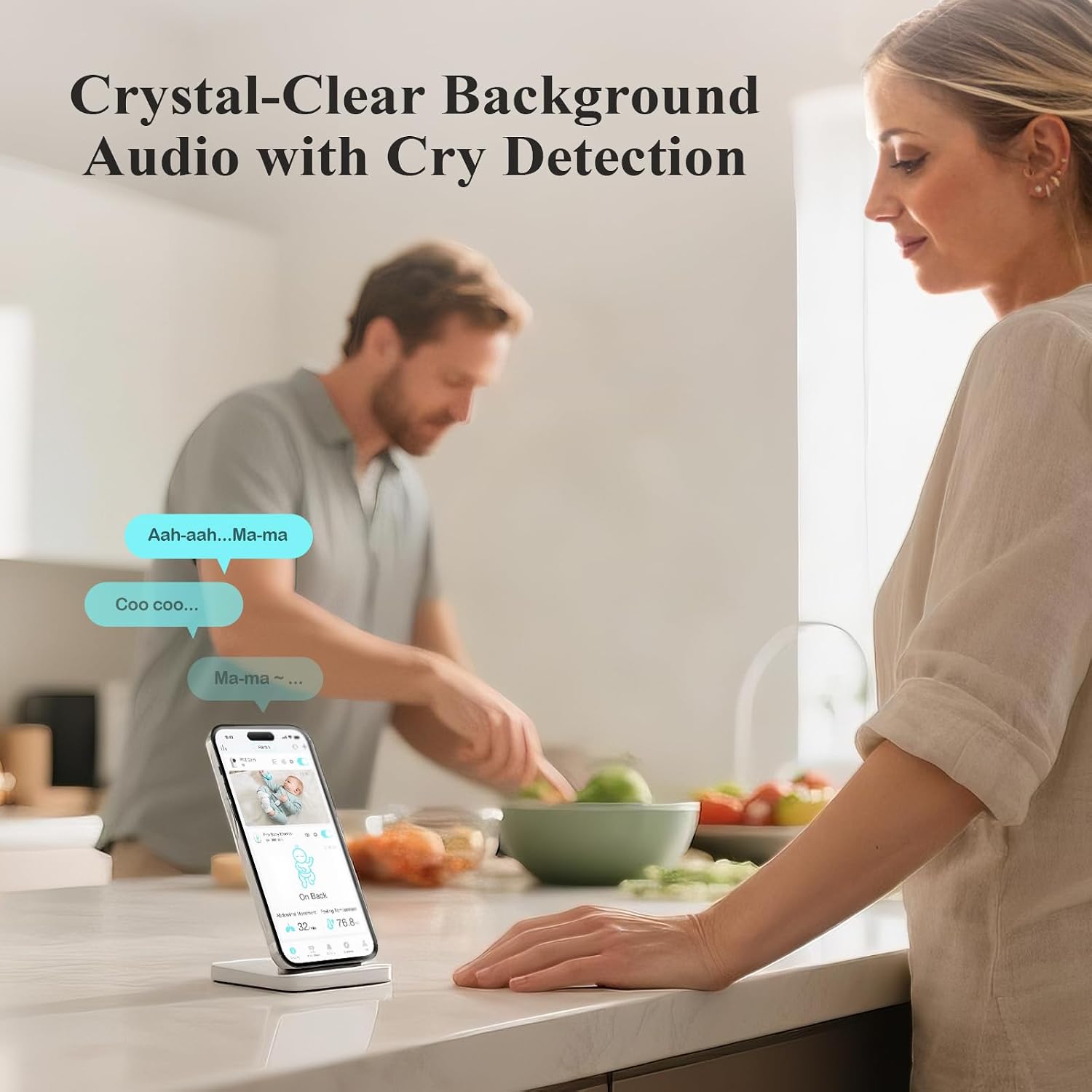 Sense-U Pro Baby Breathing Movement Monitor with 2.5K PTZ Camera: Track Breathing with Gentle Vibration, Sleep Position, Temperature Notifications, 2.5K Video, Background Audio, No Monthly Fee