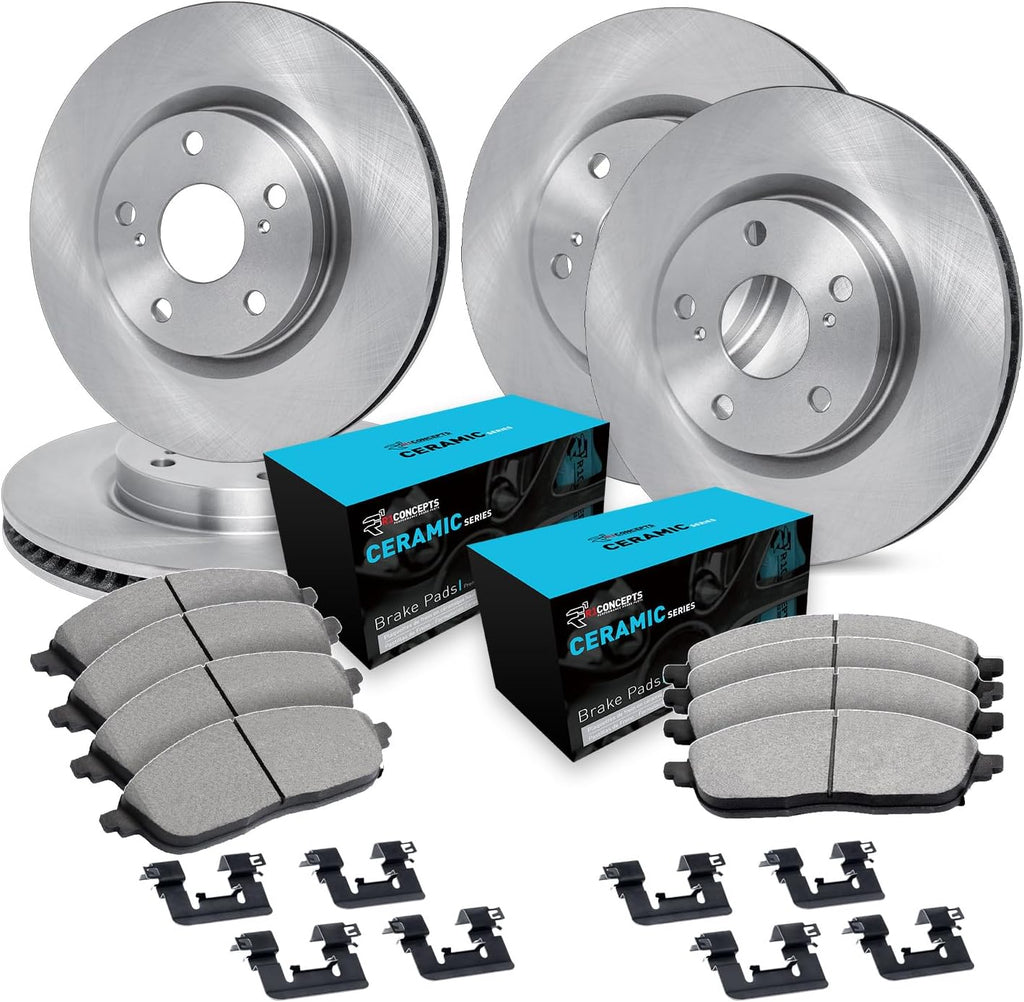 R1 Concepts Front and Rear Brake Kit Fits 2021-2022 Lexus ES250, Toyota Venza; 2019-2022 Lexus ES300h, ES350, UX200, UX250h| Ceramic Pads, Blank Rotors| Hardware| 12.0' Front & 11.1' Rear