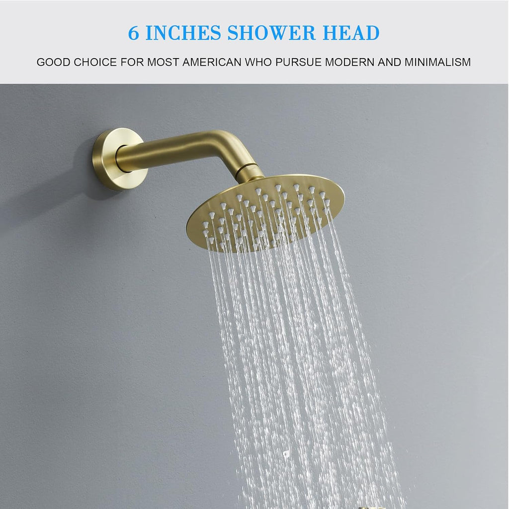 Brushed Gold Shower Faucet Set, Gold Shower System with Rain Shower and Handheld Bathroom Ceiling 12 Inch Shower Set with Brass Valve