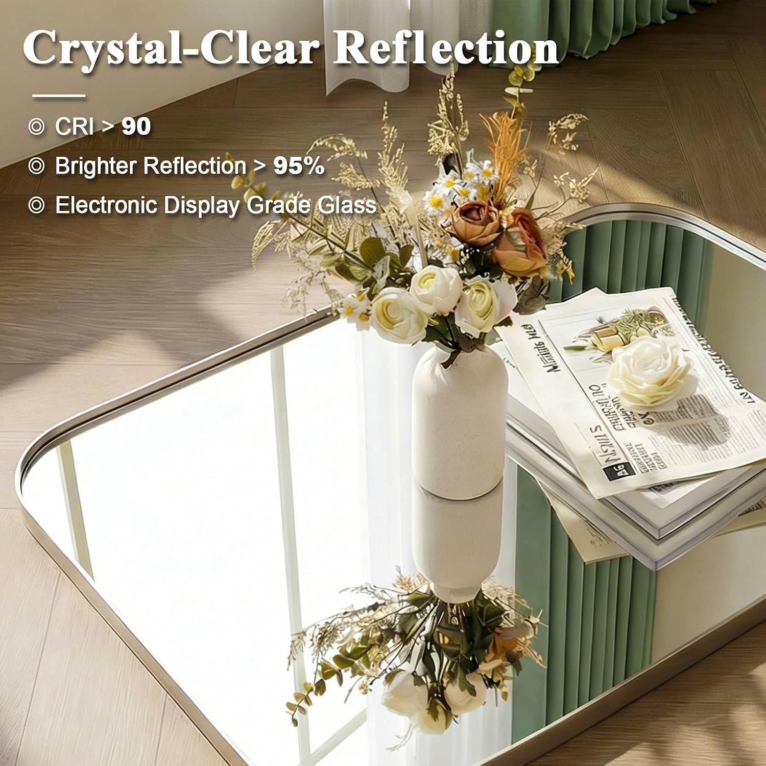 ANDY STAR Brushed Nickel Bathroom Mirror 30x40, Large Silver Rounded Rectangular Wall Mirror, Horizontal Stainless Steel Metal Frame for Over Sink, Fireplace Mantel, Wide Vanity, Rust-Resistant