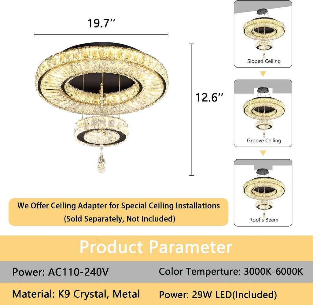 Modern Chandelier Bedroom Light Indoor LED Dimmable Lights Ceiling Chandeliers for Dining Room Kitchen Entryway Black 30W LEDs Fixtures 2400 Lumens