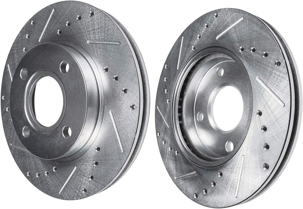Detroit Axle - 4 Lugs Front Brake Kit for 2000-2006 Nissan Sentra, 93-01 Altima, 99-02 Infiniti G20, Drilled & Slotted Disc Brake Rotors Replacement Ceramic Brakes Pads: 11.02'' inch Rotors