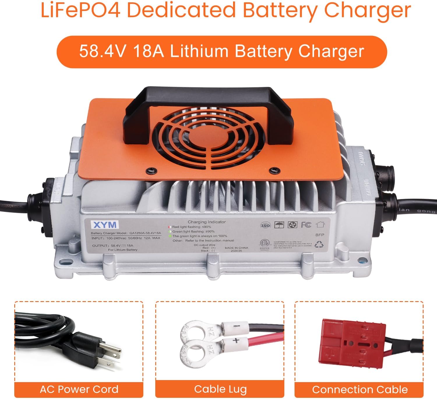 CHINS 48V 100Ah Lithium Golf Cart Battery, Bluetooth LiFePO4 Battery, Built in 200A BMS, Peak Current 1000A, Includes 48V 18A Lithium Charger and Monitor, Perfect for Golf Carts, RV etc
