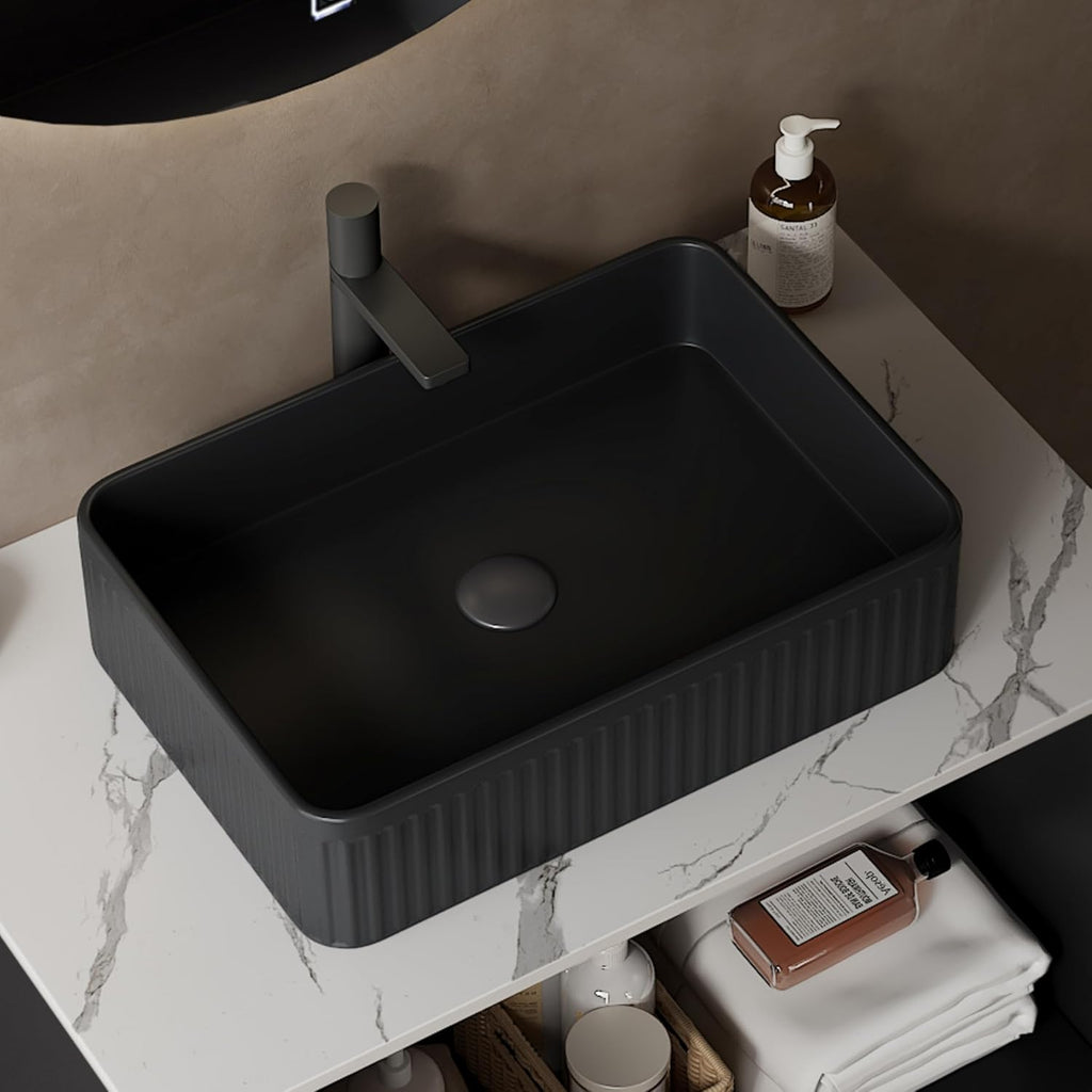 30' Bathroom Vanity with Sink, Modern Bathroom Vanities with 2 Soft-Closing Doors, Freestanding Bathroom Cabinet with Ceramic Basin and Carrara White Sintered Stone Counter Top-Colmar, Black