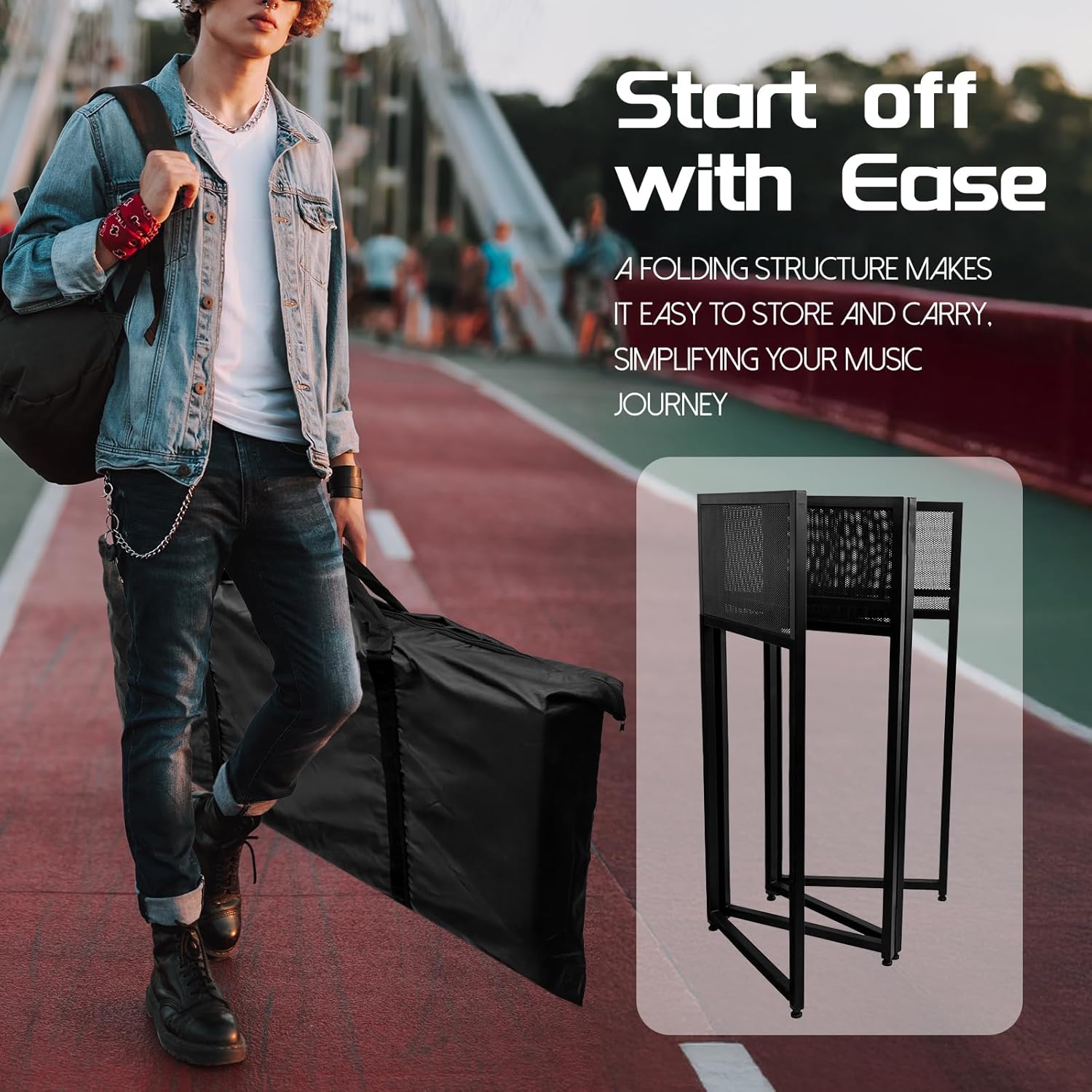 Portable DJ Booth 40' x 20', DJ Facade Table with Black/White Light Scrims, Foldable DJ Stand for Laptop and Controller,with Carry Bag, Cable Hole, Perfect for Bars, Clubs, Party, Private Events