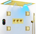 Bathroom Brushed Gold Ceiling 20X14 Inch Rain Shower Head With LED Control Spa Bath Body Massage Combo Set Luxury Rainfall Shower System Fixtures