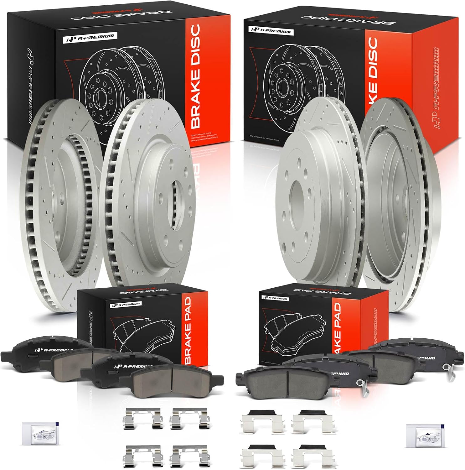 A-Premium Front and Rear Drilled and Slotted Disc Brake Rotors + Ceramic Pads Kit Compatible with Select Buick, Chevy, GMC & Saturn Models - Enclave, Traverse, Acadia, Acadia Limited, Outlook, 12-PC