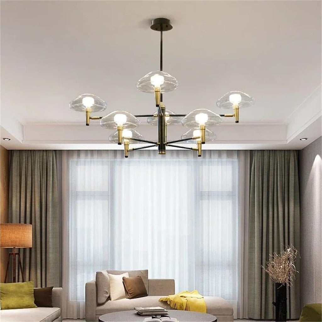 Multiple Heads Black Gold Jellyfish Chandelier for Living Dining Room Bedroom Kitchen Wrought Iron Glass Decoration Lighting,Dining Light Fixtures
