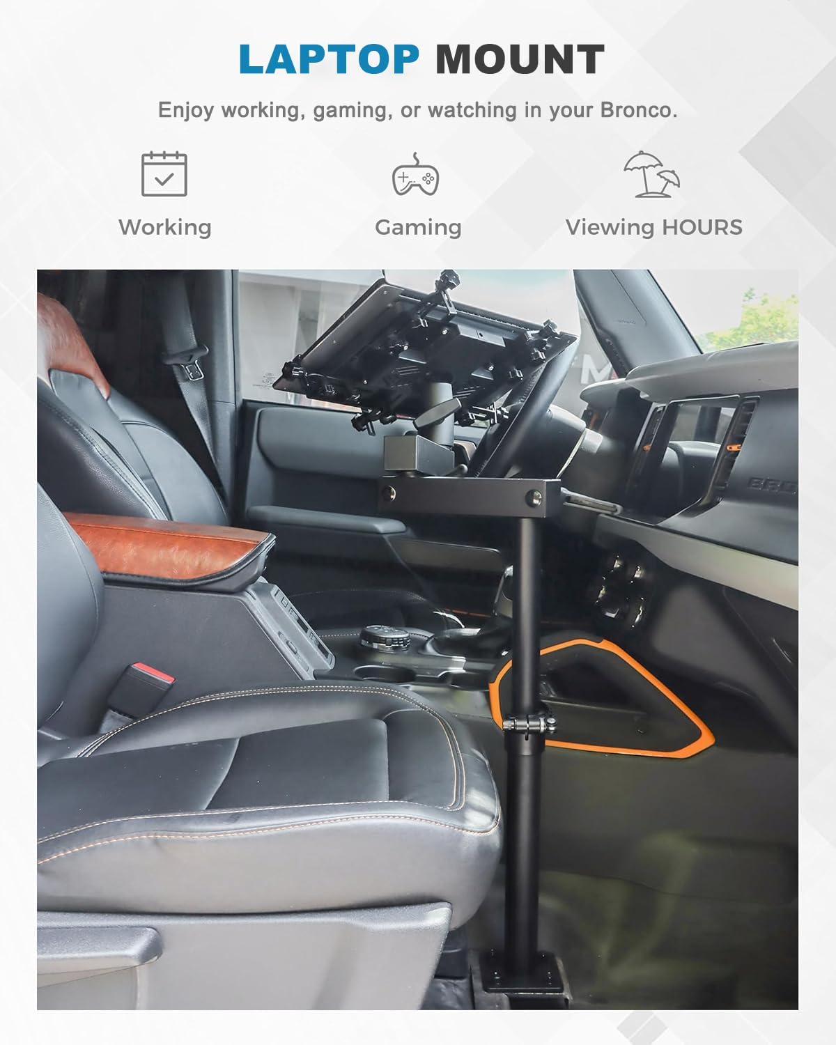 Laptop Mount for Commercial and Personal Use Vehicles fit for Ford Bronco Front Passenger Seat