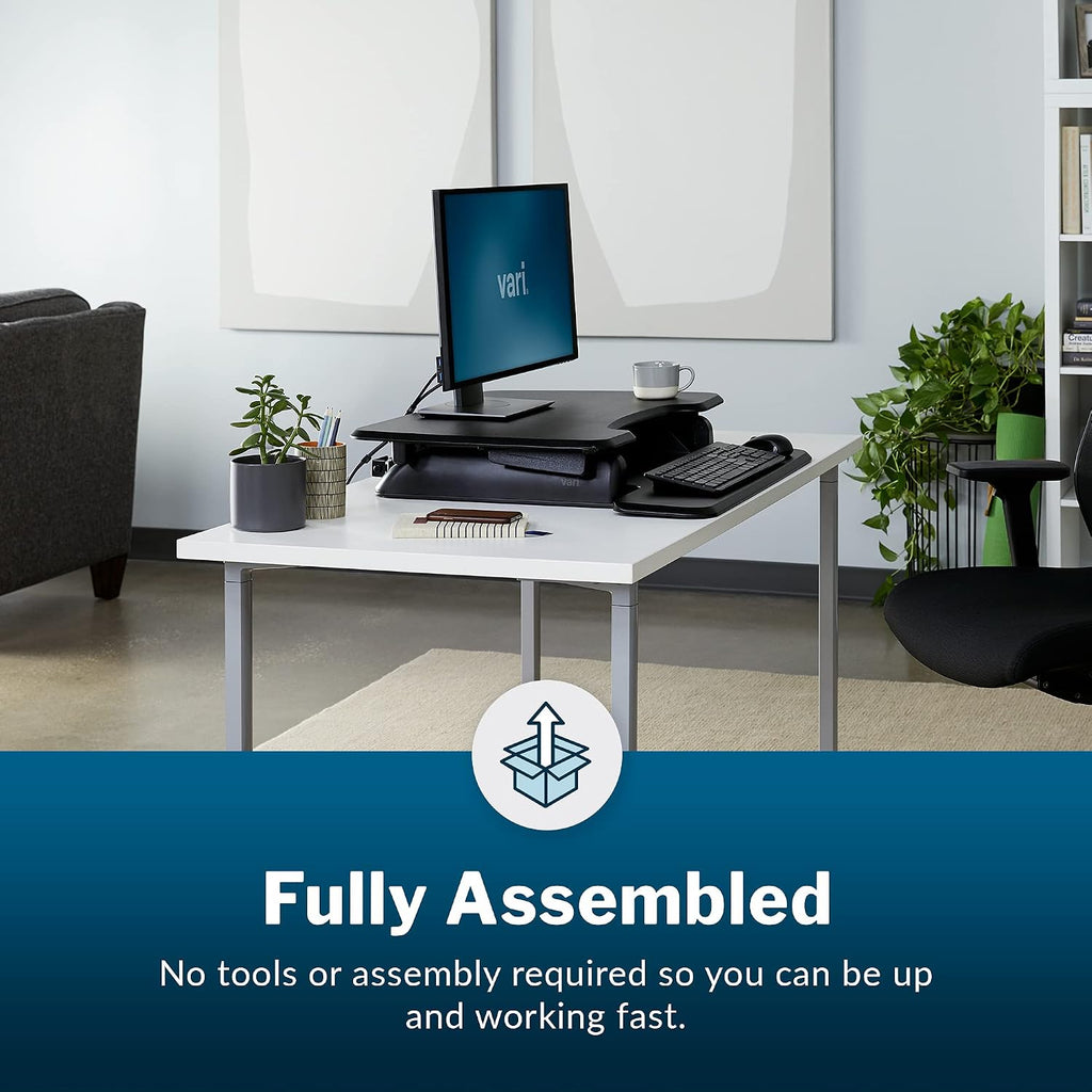 Vari - VariDesk Essential 30 - Two-Tier Standing Desk Converter for Home Office - Adjustable Sit Stand Desk with 11 Height Settings - Standing Desk Riser for Monitor & Accessories - 30' Wide, Black