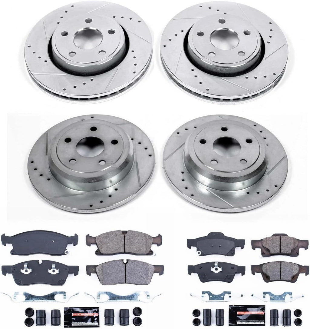 PowerStop Front and Rear Brake Kit for Dodge Durango 2011-20 | Jeep Grand Cherokee 2011-16 - Drilled and Slotted Disc Rotors with Carbon-Fiber Ceramic Brake Pads Replacement, K5952