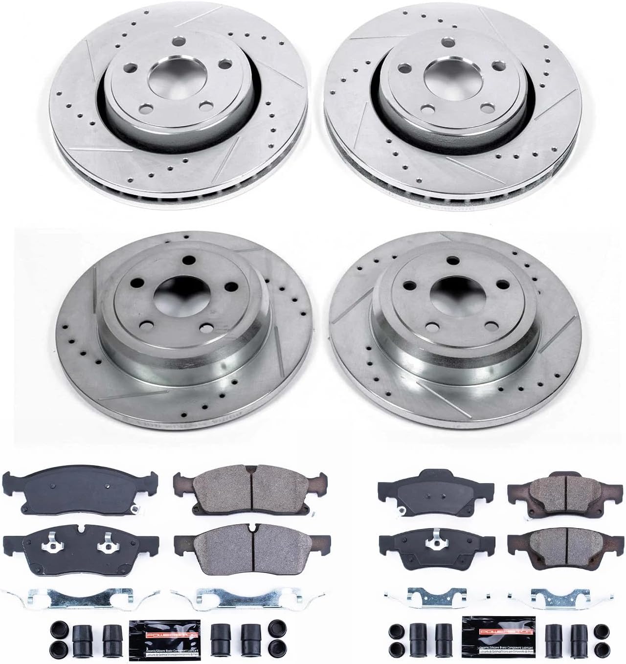PowerStop Front and Rear Brake Kit for Dodge Durango 2011-20 | Jeep Grand Cherokee 2011-16 - Drilled and Slotted Disc Rotors with Carbon-Fiber Ceramic Brake Pads Replacement, K5952