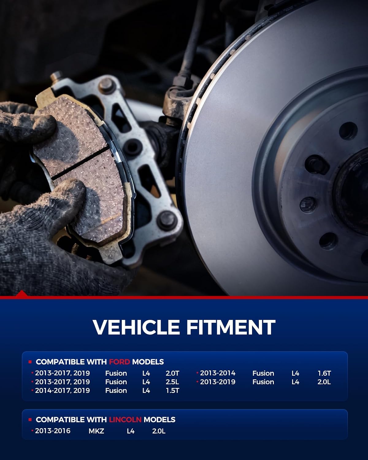 KAX Front Brake Kit Fits for Ford Fusion 2013-2017 2019 2.5L/2.0T, Fusion 2014-2017 2019 1.5T/2013-2019 2.0L/2013-2014 1.6T, for Lincoln MKZ 2013-2016 2.0L, Vented Disc Brake Rotors + Ceramic Pads Kit