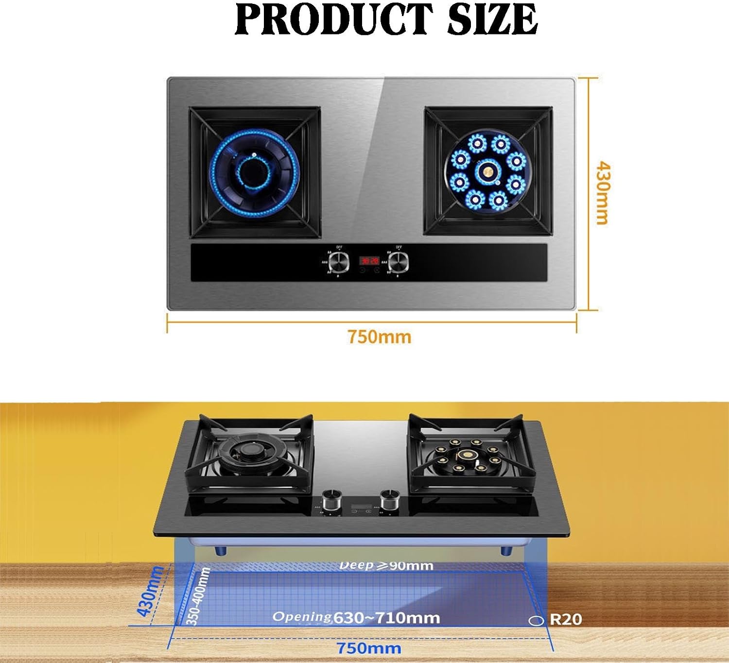 NIKKHO Gas Stove,NG/LPG Convertible,Stainless Steel 2 Burners Gas Stoves Cooktop with Thermocouple Protection Gas Cooktop,Suitable for Apartments,Indoor,5.2KW/17742.4BTU (Color : NG), 54768