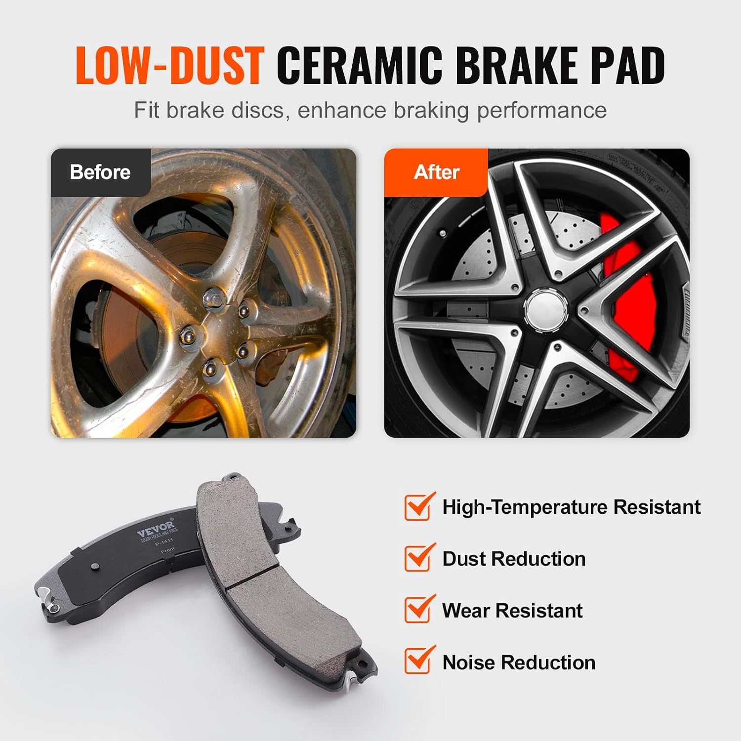 VEVOR Front Brake Kit Compatible with 2011-2019 Chevy Silverado GMC Sierra 2500 3500 HD, Drilled and Slotted Brake Rotors Ceramic Brake Pads Replacement Kit, 14' Front Rotors
