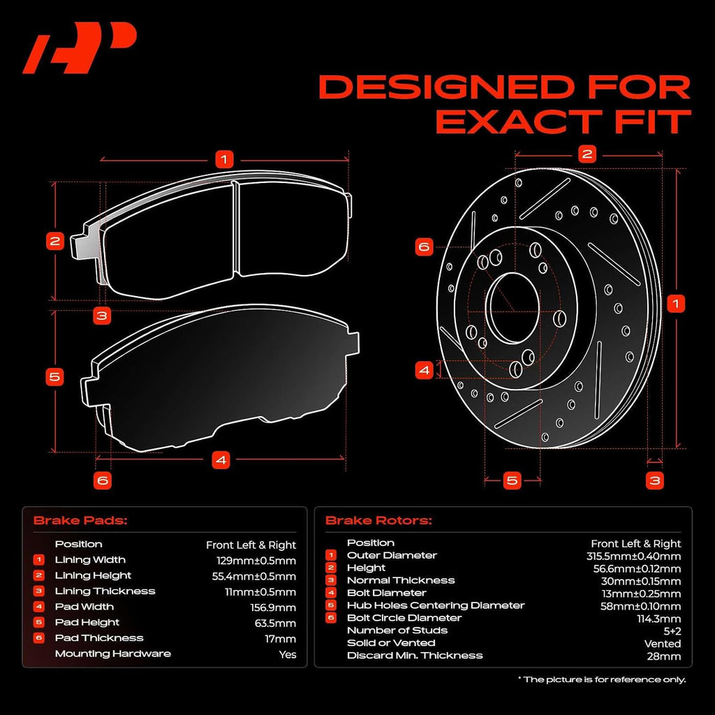 A-Premium 12.42 inch (315.5mm) Front Drilled and Slotted Disc Brake Rotors + Ceramic Pads Kit Compatible with Select Subaru Models - Outback 2015-2019, Legacy, Tribeca, B9 Tribeca, WRX, 6-PC Set