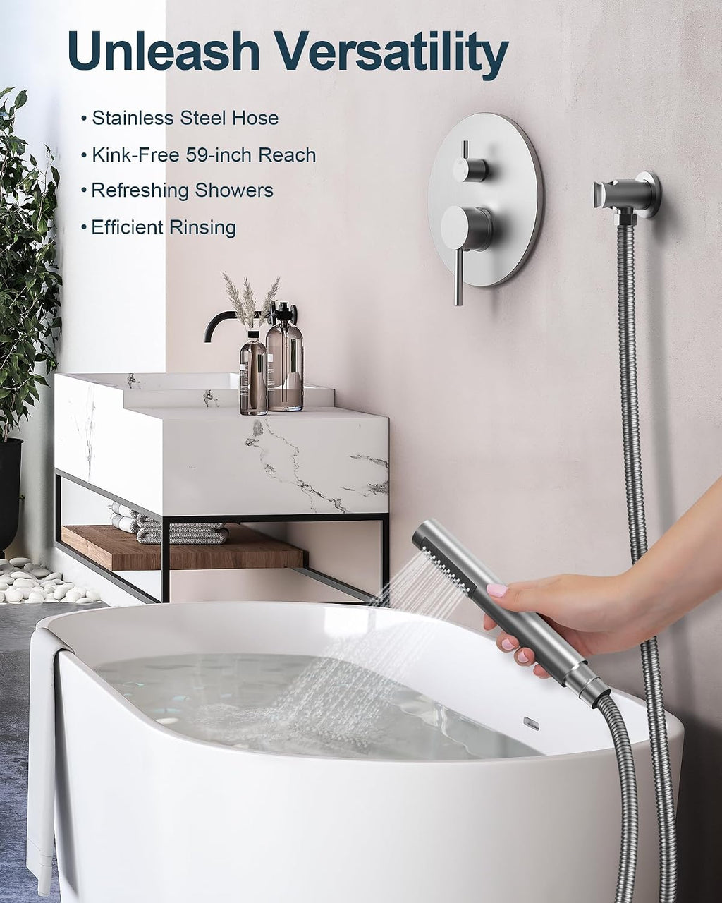 10 Inch Round Shower Faucet Set, High Pressure Rainfall Shower Head and Handheld Sprayer Combo, Brushed Nickel