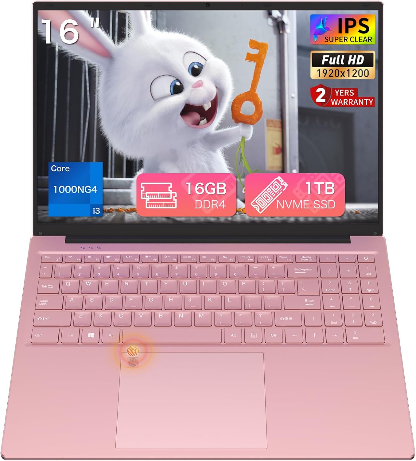 Auusda 16' FHD Traditional Laptop Computers, i3 Processor, WiFi 6 Bluetooth 5.3, Laptops Notebook for Home Office Study, Type-C, Backlit Keyboard, Fingerprint Unlock, Win11 Pro 16GB RAM 1TB SSD Pink