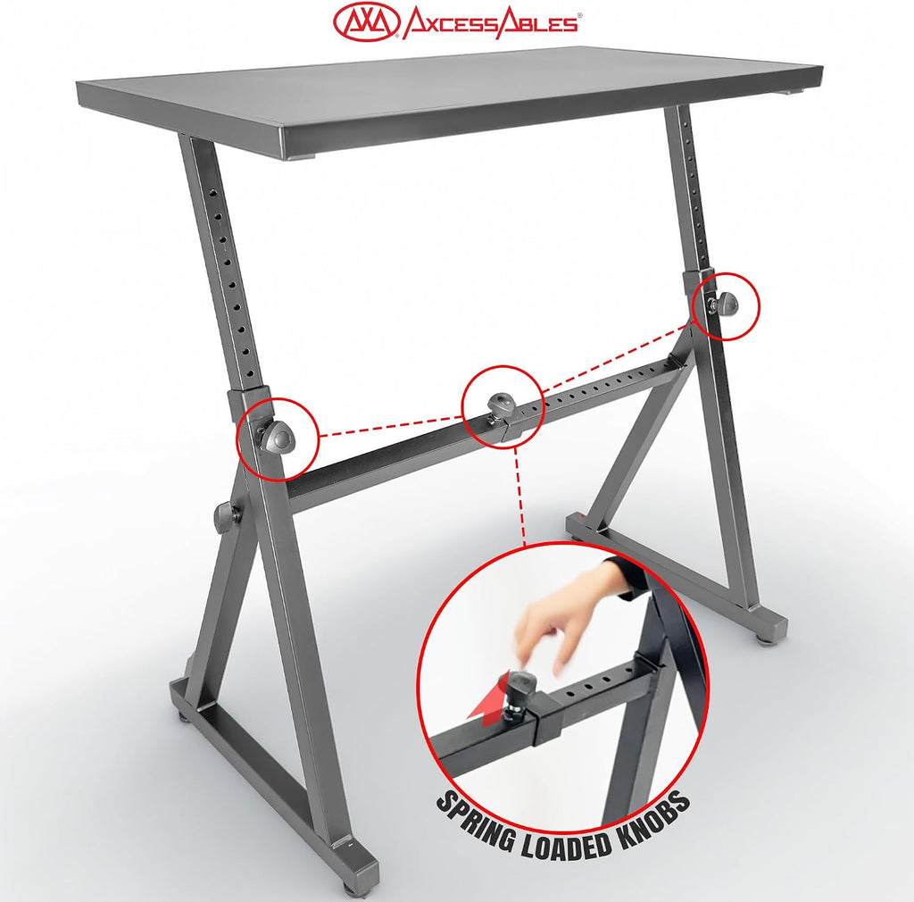 AxcessAbles Adjustable Piano Keyboard Stand and DJ Controller Desk – Removable 36'x19.4' Steel Tabletop, Height Adjustable Music Workstation for Mixers, Synths, Recording, and Live Performance
