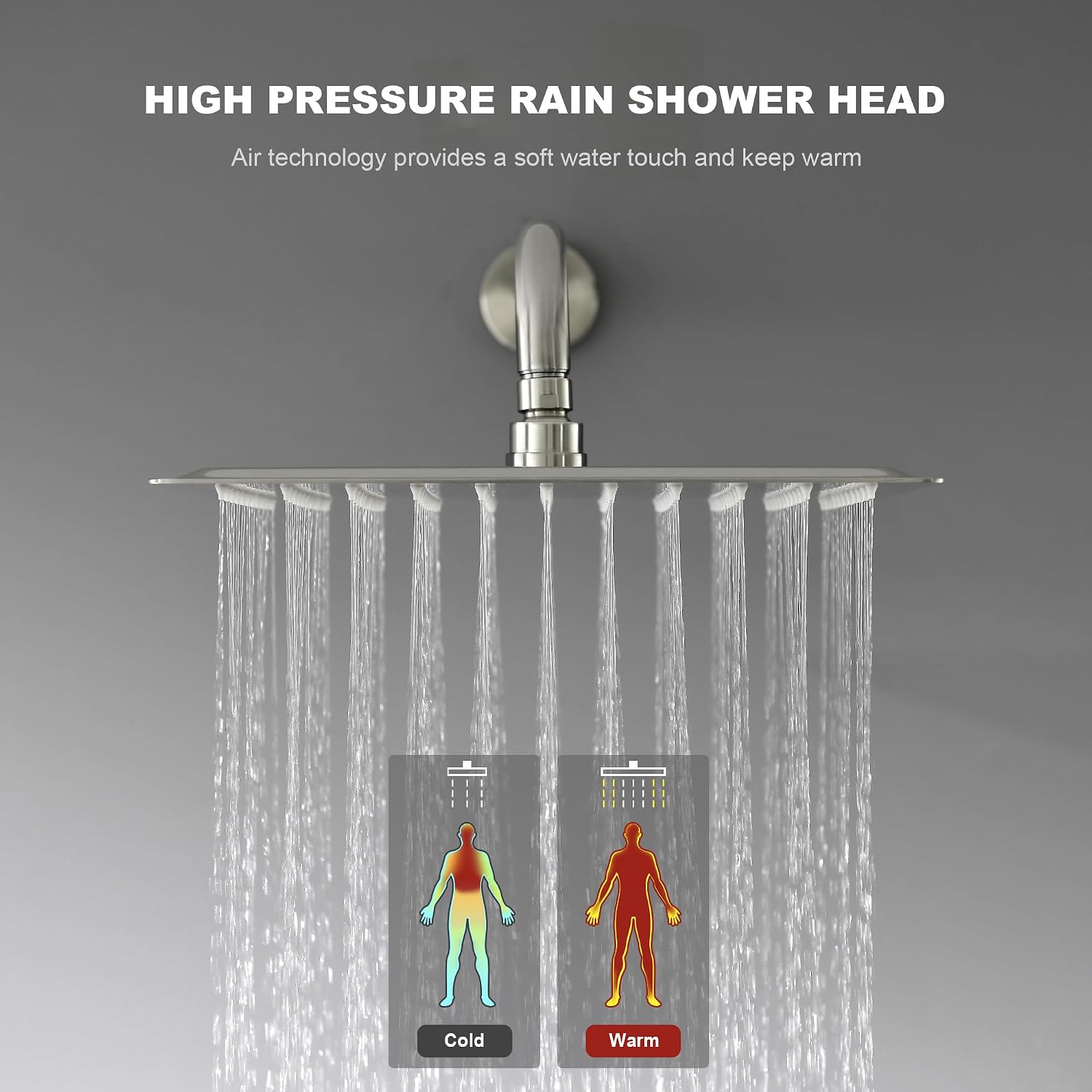 Shower Faucet Set - 12 inches Rain Shower System with 6 Function Handheld Shower Head Rough in Pressure Balance Valve Kit - Stainless Steel Bathroom Shower Kit Complete Brushed Nickel