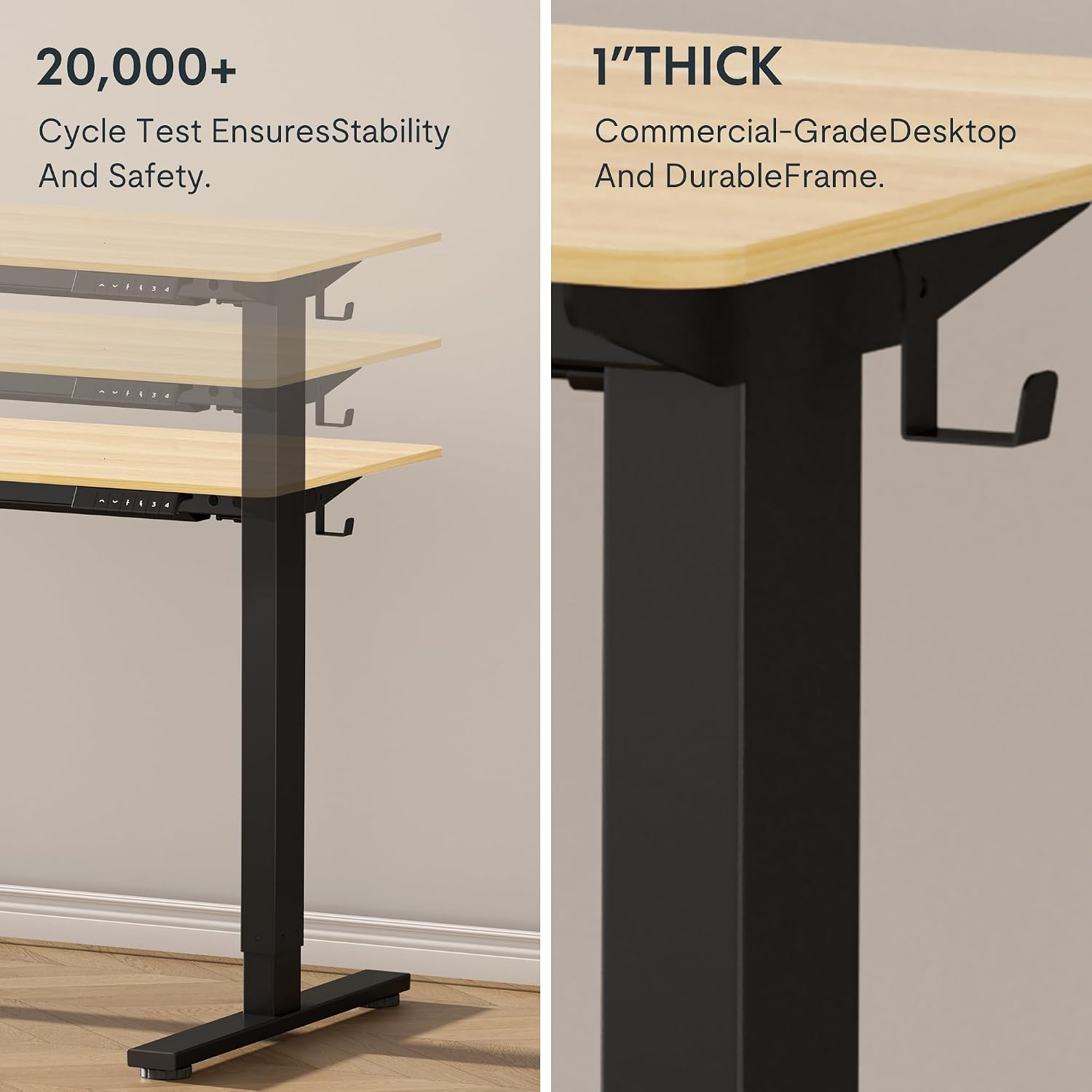 FLEXISPOT EN1 One-Piece Standing Desk, Electric Adjustable with 4 Memory Presets, 176 LBS Capacity, Stable & Quiet, Seamless Desktop for Home Office & Dual Monitors, 55'x28' Maple