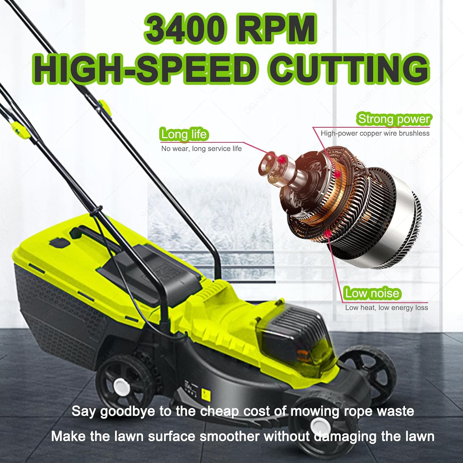 SHAHRYAR Electric Lawnmower Battery Powered,Brushless Cordless Push Lawn Mower,Lawn Mower,Battery Mower,Cutting Size 330mm,with 45l Large Grass Box, for Yards, Garden Lawn