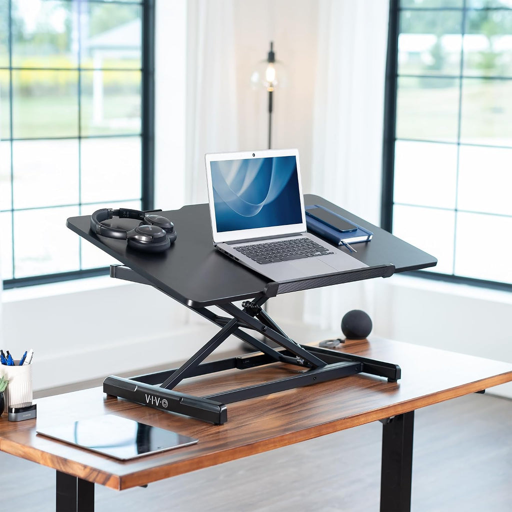 VIVO 36 inch Height Adjustable Tilting Stand Up Desk Converter, Quick Sit to Stand Single Top Keyboard Riser, Laptop Workstation, Drafting Table, Ergonomic Typing, Black, DESK-V036T