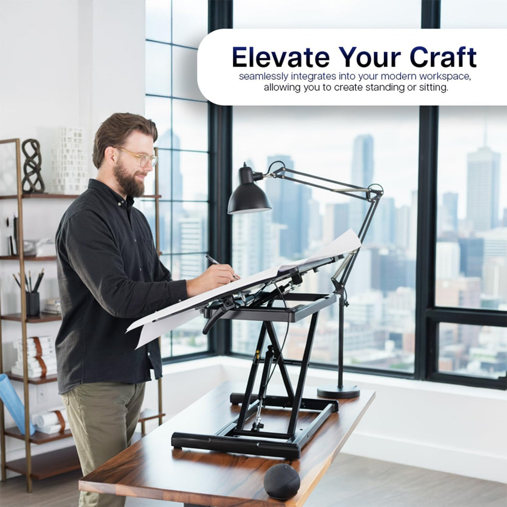 VIVO 36 inch Height Adjustable Tilting Stand Up Desk Converter, Quick Sit to Stand Single Top Keyboard Riser, Laptop Workstation, Drafting Table, Ergonomic Typing, Black, DESK-V036T