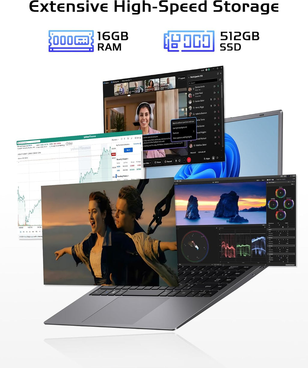 Laptop 16GB RAM 512GB SSD, Portable Lightweight Laptops with Pentium Gold 6500Y, 14 Inch FHD IPS Screen, USB 3.2, USB-C, HDMI, TF Card Slot, PC Laptop Computer Good for Business and Student