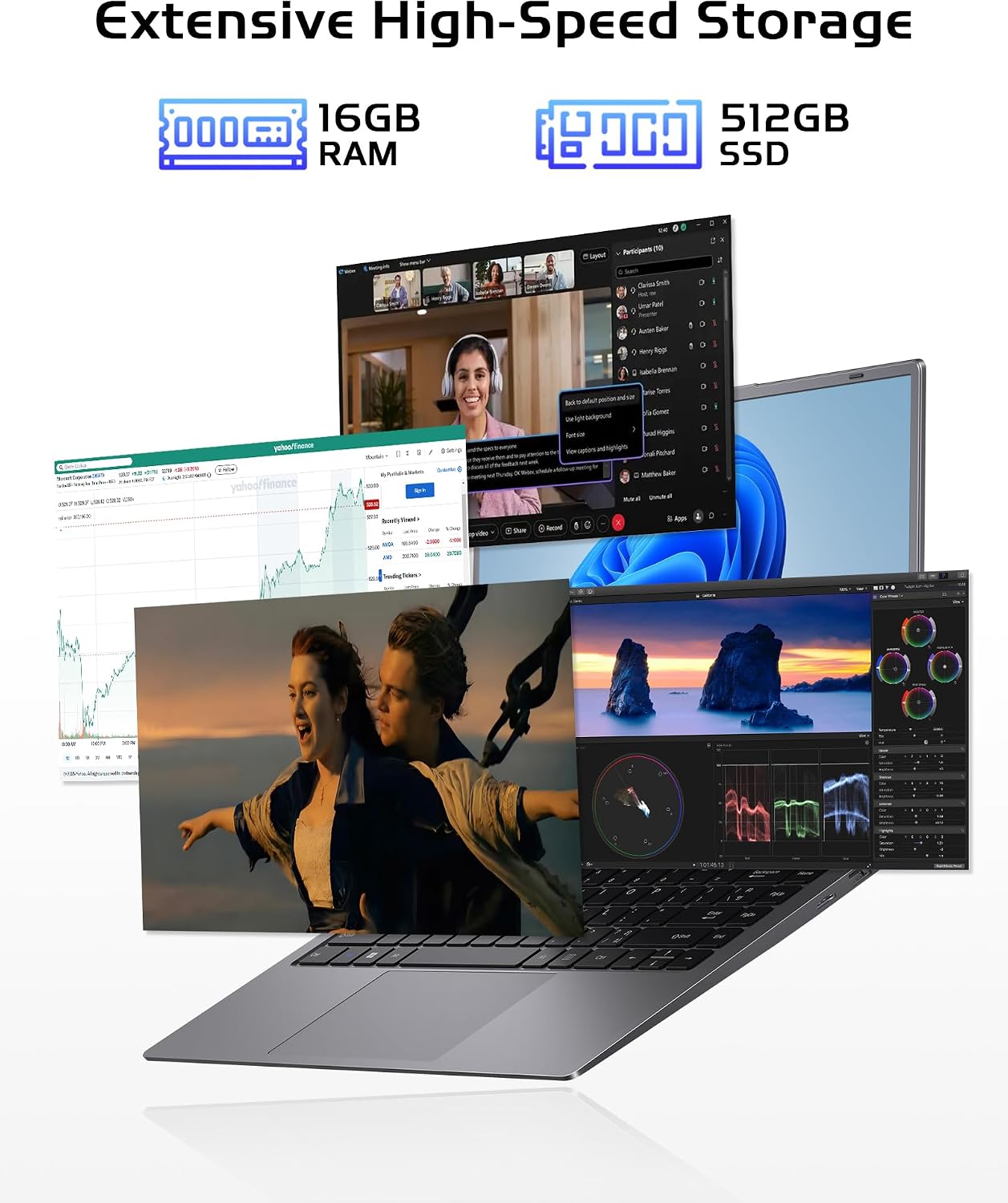 Laptop 16GB RAM 512GB SSD, Portable Lightweight Laptops with Pentium Gold 6500Y, 14 Inch FHD IPS Screen, USB 3.2, USB-C, HDMI, TF Card Slot, PC Laptop Computer Good for Business and Student
