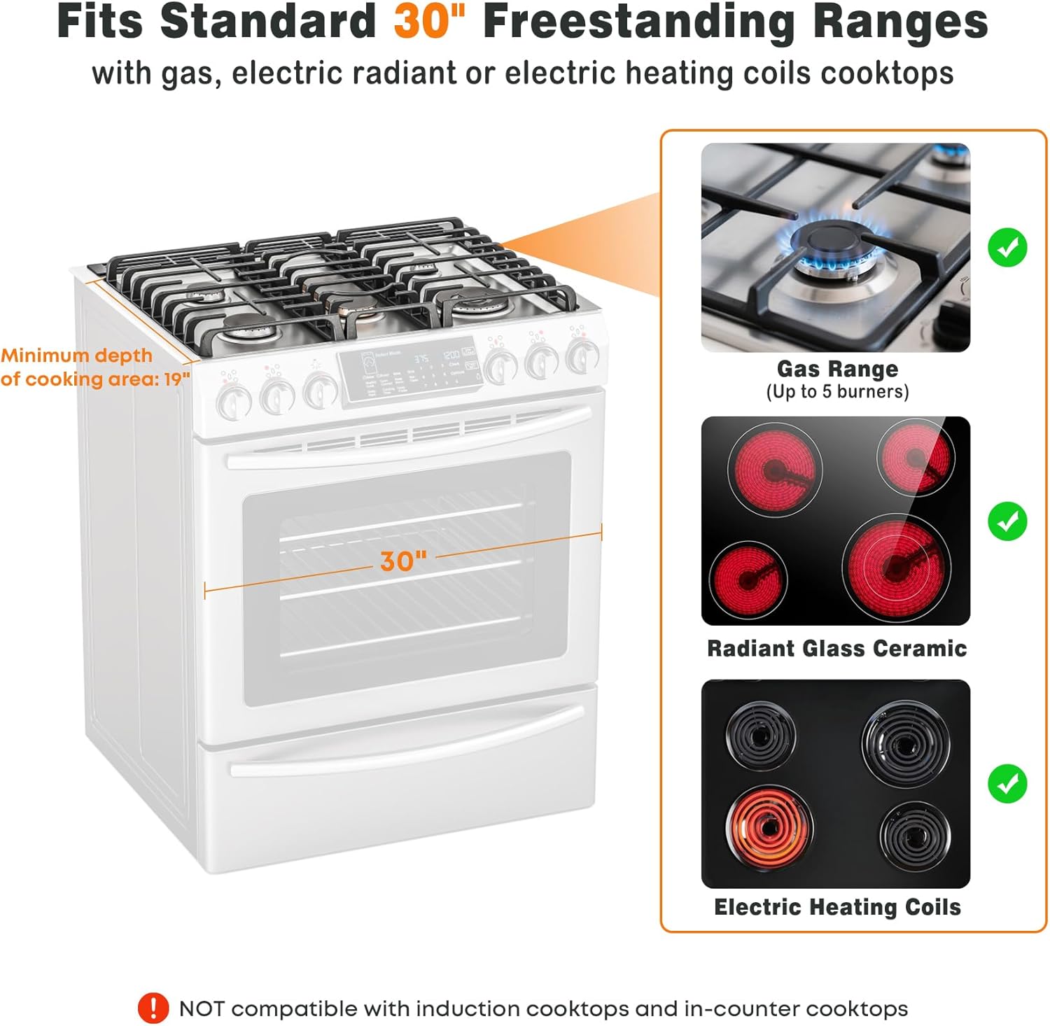 Stanbroil Flat Top Griddle for Standard 30' Ranges with Gas/Radiant Glass Ceramic/Electric Coil Cooktops, Includes 2 Drip Trays and 4 Spacers