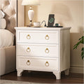 JOINICE White Night Stand with Charging Station, Modern Nightstand with 3 Drawer Storage, Large Bedside Table with Wide Desktop, 24'' Tall Sofa End Table for Bedroom, Home Office, White