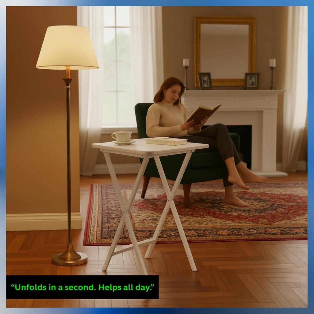 5 Piece Solid Wood Portable Tray Table Set White Folding Adjustable Decorative Lightweight Laptop Stand Compact Computer Desk Multipurpose Gaming Workstation and Versatile Snack Table