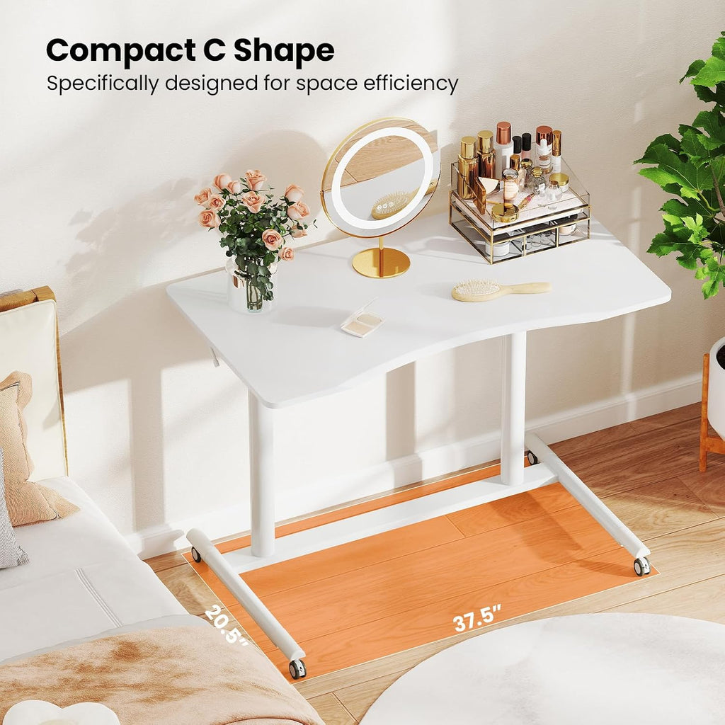 Tangkula Mobile Standing Desk, C-Shaped Sit Stand Desk with Adjustable Height, Lockable Wheels & Metal Frame, Rolling Laptop Desk, Portable Computer Workstation for Small Space