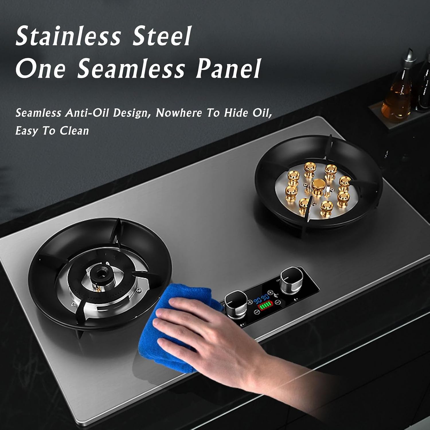 Stainless Steel Gas Stove,Tabletop/built-in Gas Cooktop,17060 BTU Two Burners,Flameout Protection Suitable for Home and Commercial Use (Size : LPG), 18648