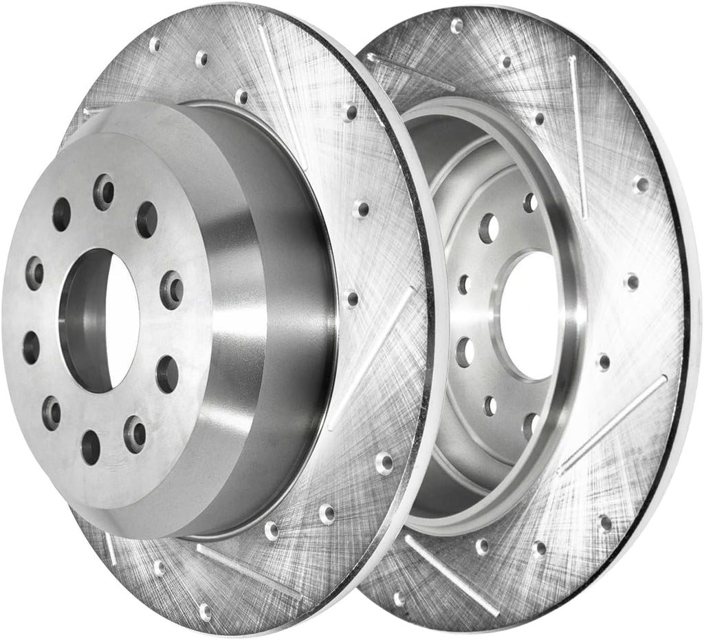 Detroit Axle - Rear Brake Kit for Jeep 2018-2023 Wrangler 13.46' inch Drilled and Slotted Disc Brake Rotors Ceramic Brakes Pads 2019 2020 2021 2022 Replacement