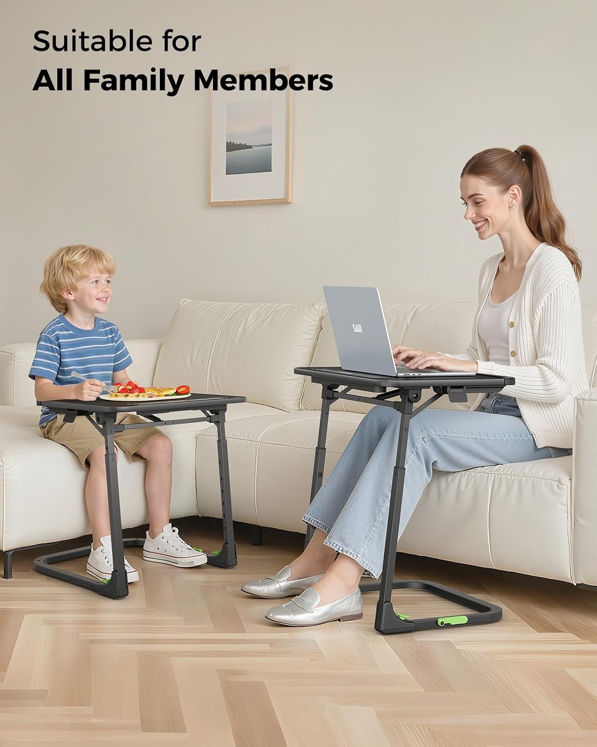 SAIJI Upgraded Small Folding Table, Height & Tilt Adjustable Sturdy TV Dinner Tray Tables, Multifunction TV Trays for Eating, Working, Crafting on Couch & Bed, Living Room Laptop Desk