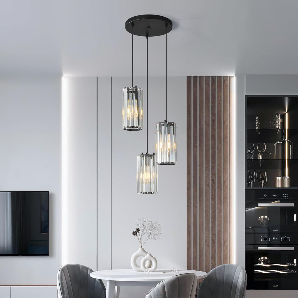 Black Pendant Lighting Modern Pendant Light, Mini Crystal Chandeliers,Adjustable Pendant Light Fixture for Kitchen Island Dinning Room Corridor Bedroom(Gold 3-Light)