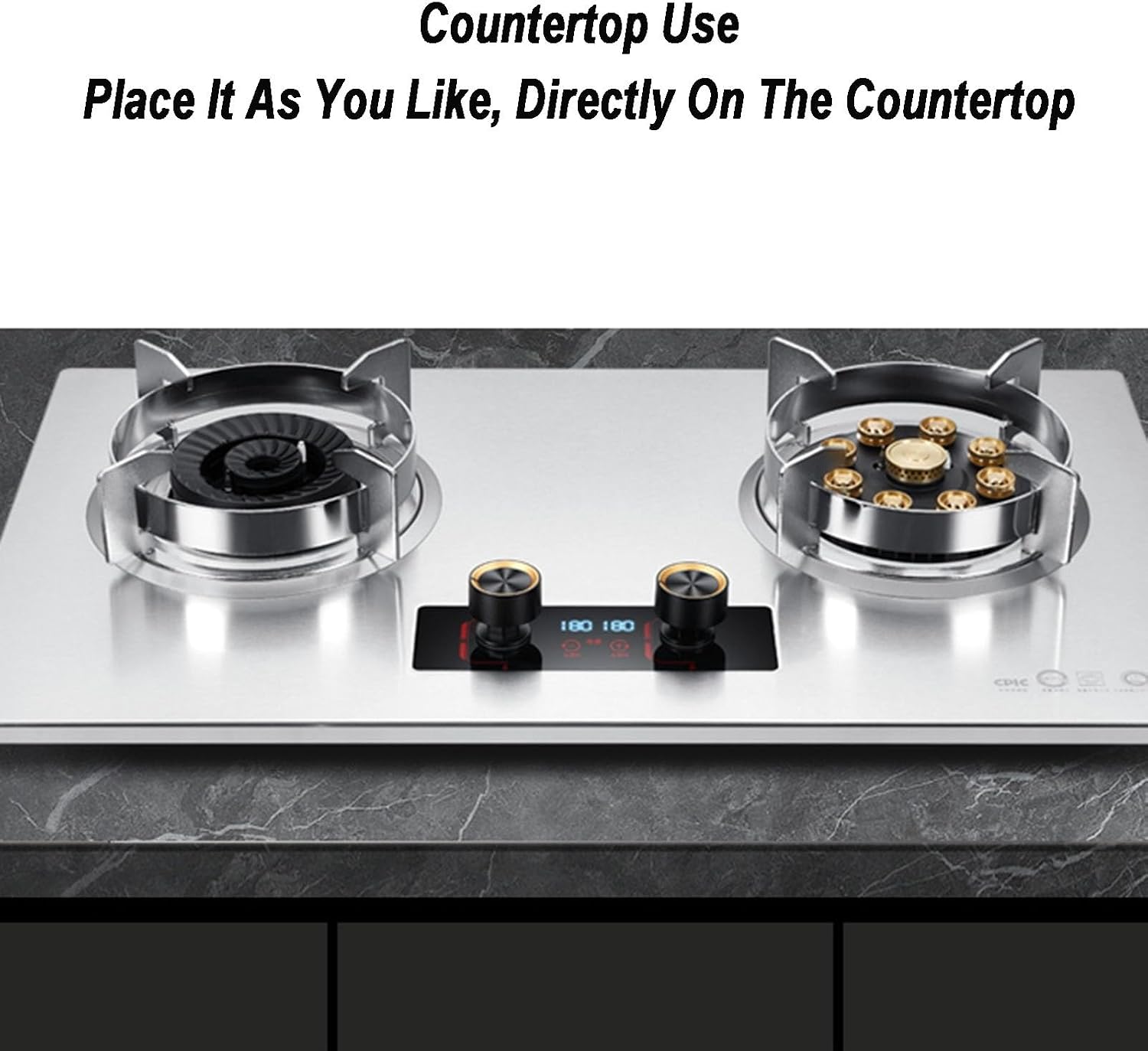 Stainless Steel Gas Stove 2 Burners, 5.2KW Built-in Gas Cooker Plug and Play, Accidental Flameout Protection Device, LPG/Natural Gas Kit(NG)