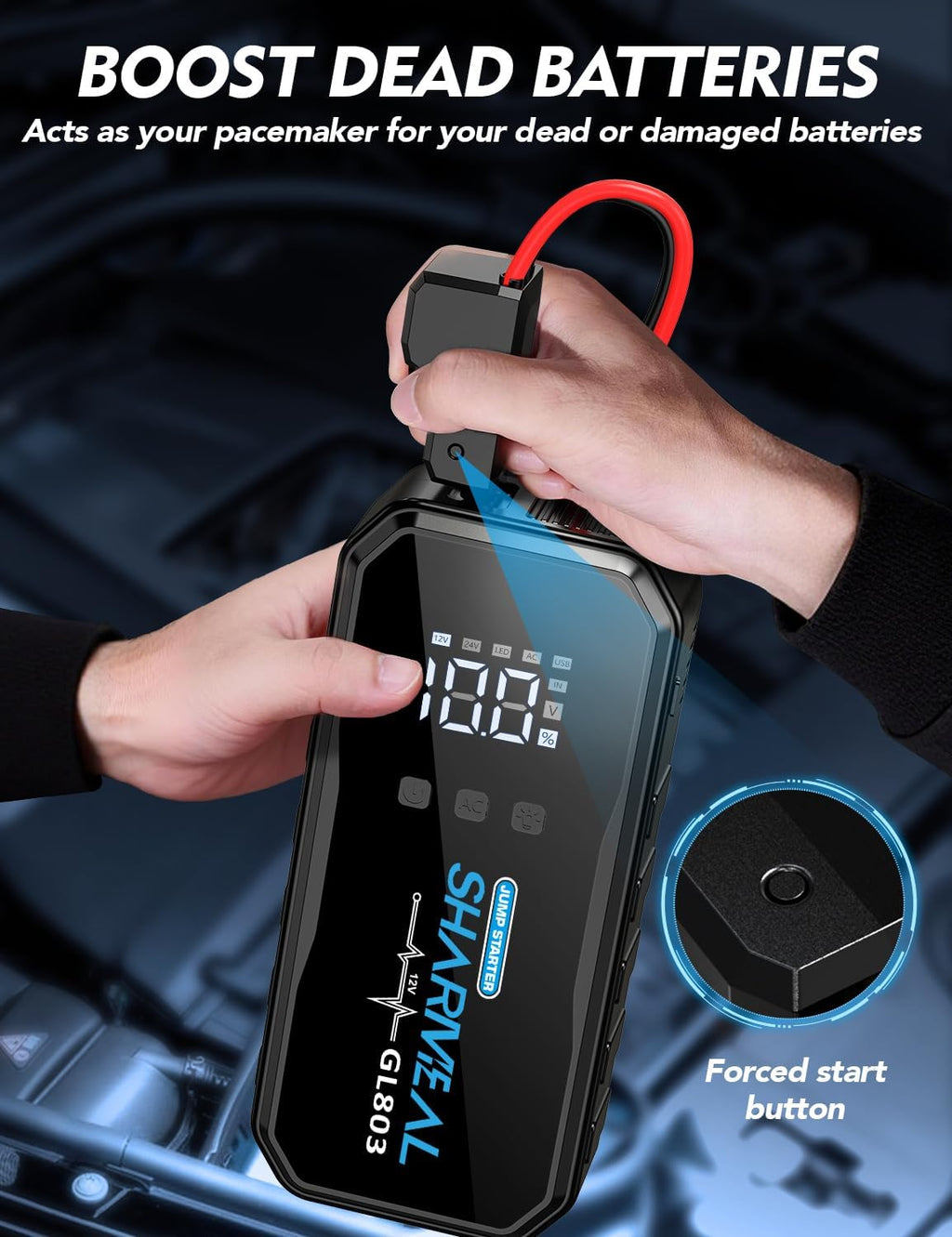 Sharmeal 22-in-1 9000A Jump Starter, 24000mAh Car Booster Pack with 80W AC Outlet & PD 35W Super Fast Charging, 12V Jump Starter Battery Pack for All Gas and 12.0L Diesel